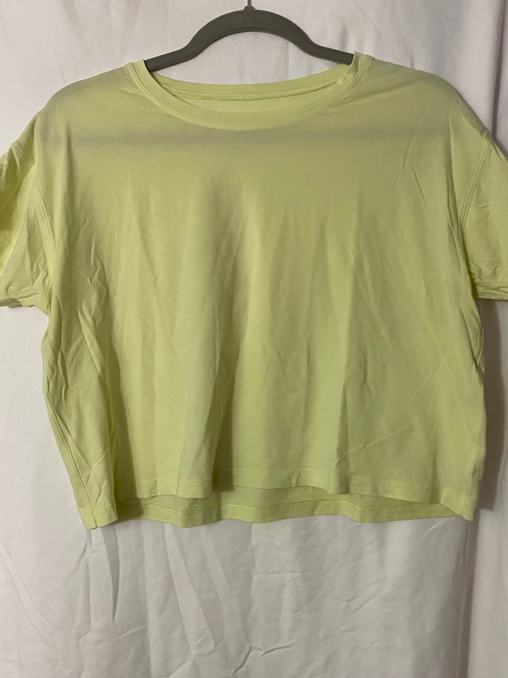 Lululemon Cates T-Shirt large Neon Yellow Lime Pima Cotton Cropped Tee